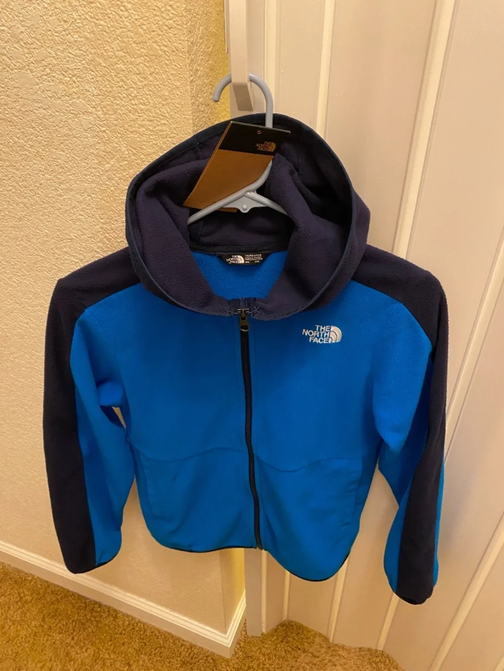 NORTH FACE YOUTH GLACIER JACKET M 10-12 HOODIE & FULL ZIPPER HERO BLUE FLEECE